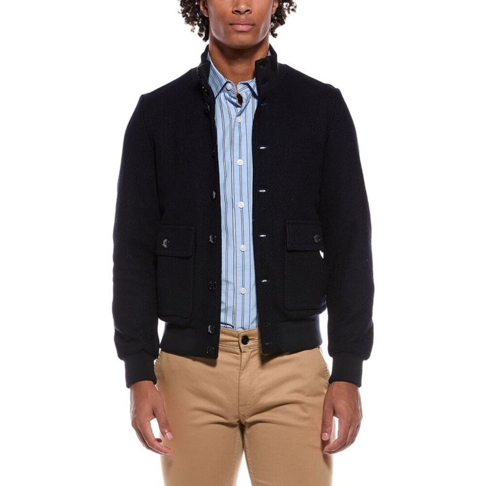 Slowear Mens  Incotex Bomber Knit Jacket, Blue